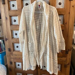 Johnny Was Daisy Lace Open-Front Crochet Sweater XXL